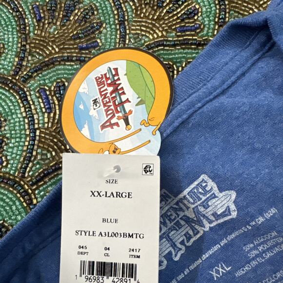 New Adventure Time T Shirt Short Sleeve Mens XXL Blue Cartoon Network Crew Neck - Picture 3 of 3